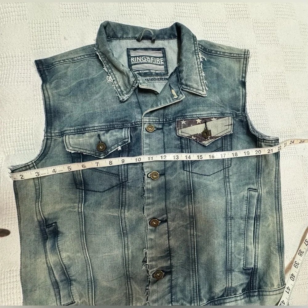 Ring of Fire Downtown Los Angeles Blue Stud Biker Jean Vest